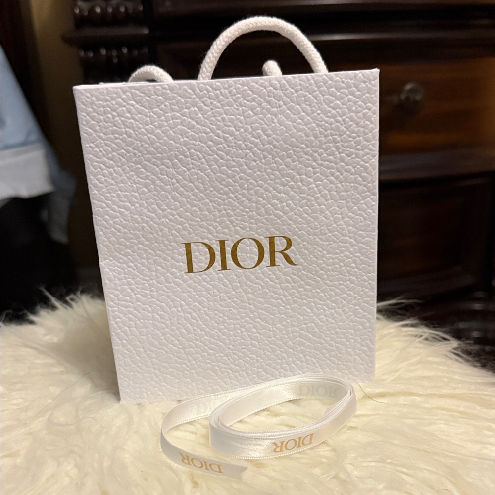 Dior White and Gold Textured Shopping Bag, 15cm Tall
